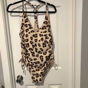 NWOT Kona Sol animal print ruched drawstring sides sexy tortoise shell circles